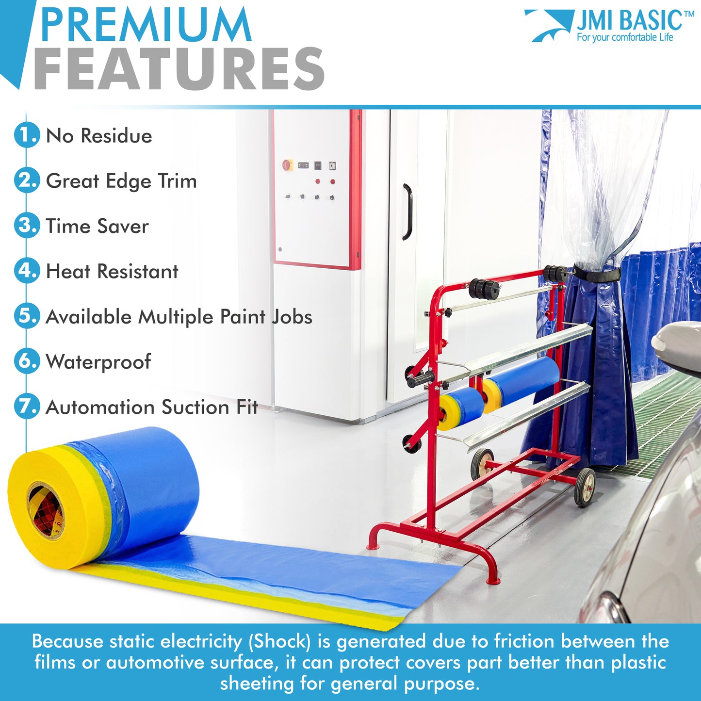 JMIBASIC Pre taped Masking Paper - Painters Plastic Sheeting Paint Tape for Auto body - TOOL 1ST