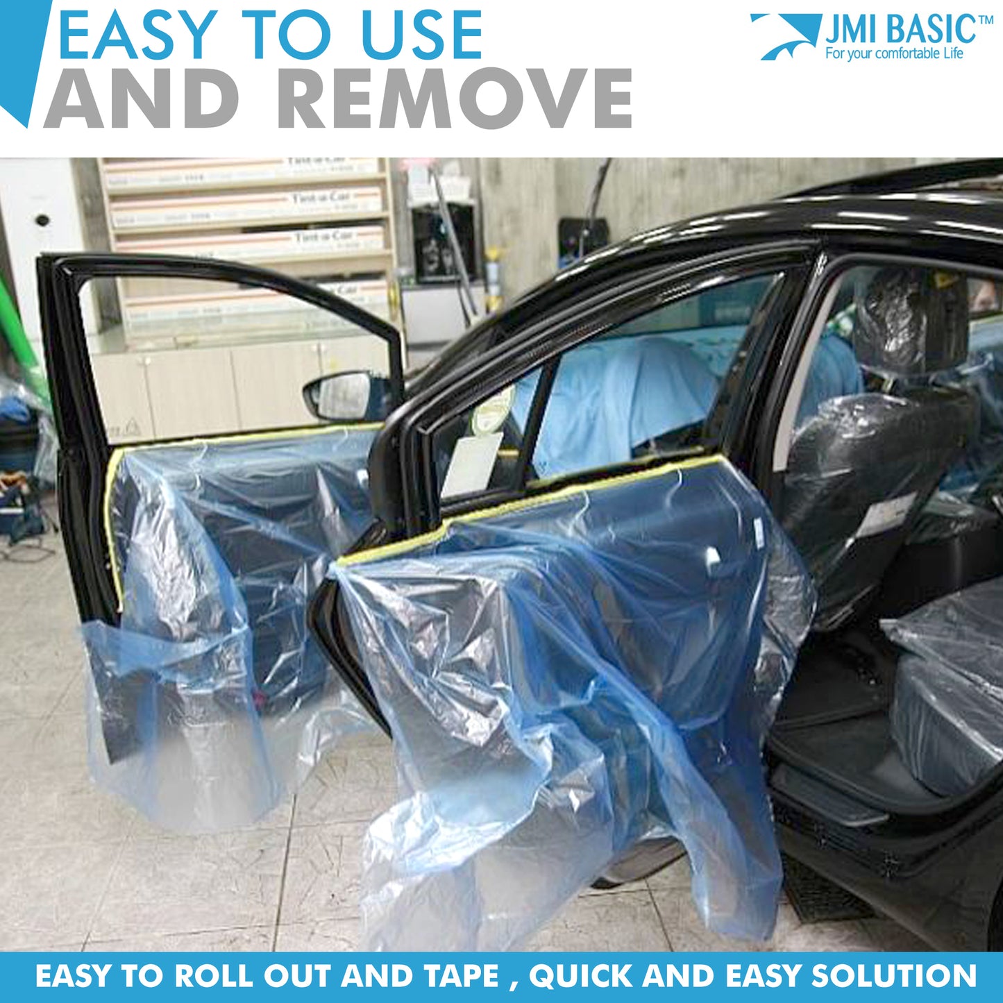 JMIBASIC Pre taped Masking Paper - Painters Plastic Sheeting Paint Tape for Auto body - TOOL 1ST