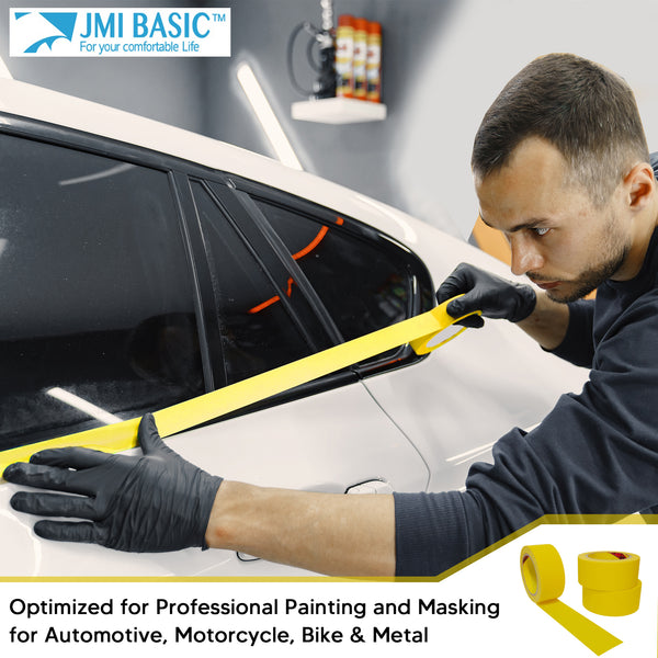 JMIBASIC Yellow Painters Tape for Car Paint - 3 Roll Multi Size Automotive Masking Tape - TOOL 1ST