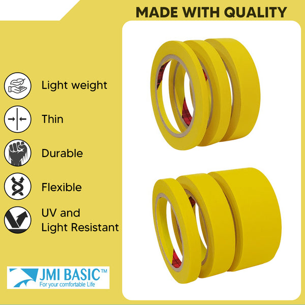 JMIBASIC Yellow Painters Tape for Car Paint - Assorted Size Automotive Masking Tape - TOOL 1ST