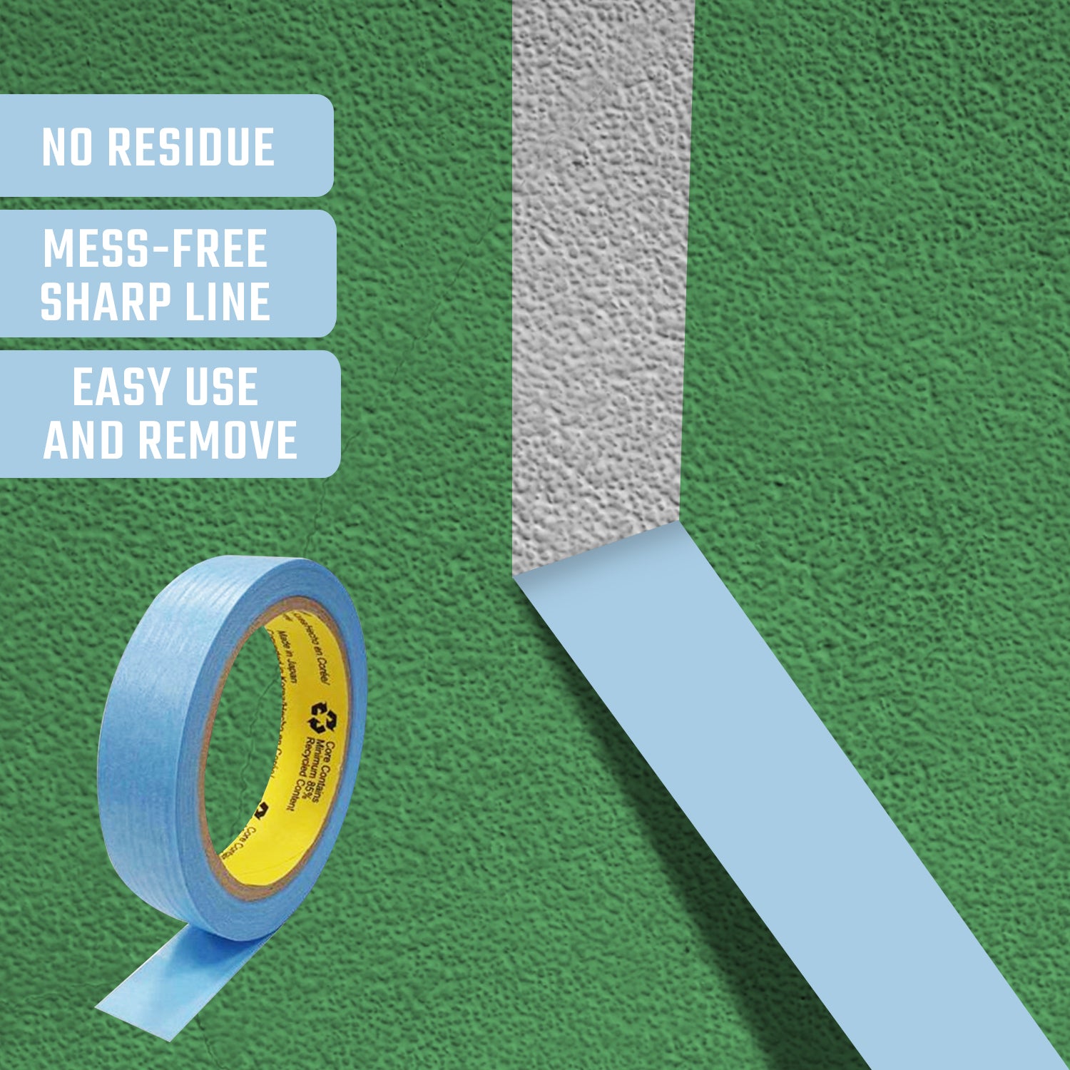 Blue Painters Washi Tape Set  - 1/4 x 1/2 x 1 Inch - 44 Yard - No Residue Masking Tape for Delicate Surface - Heat Resistant - TOOL 1ST