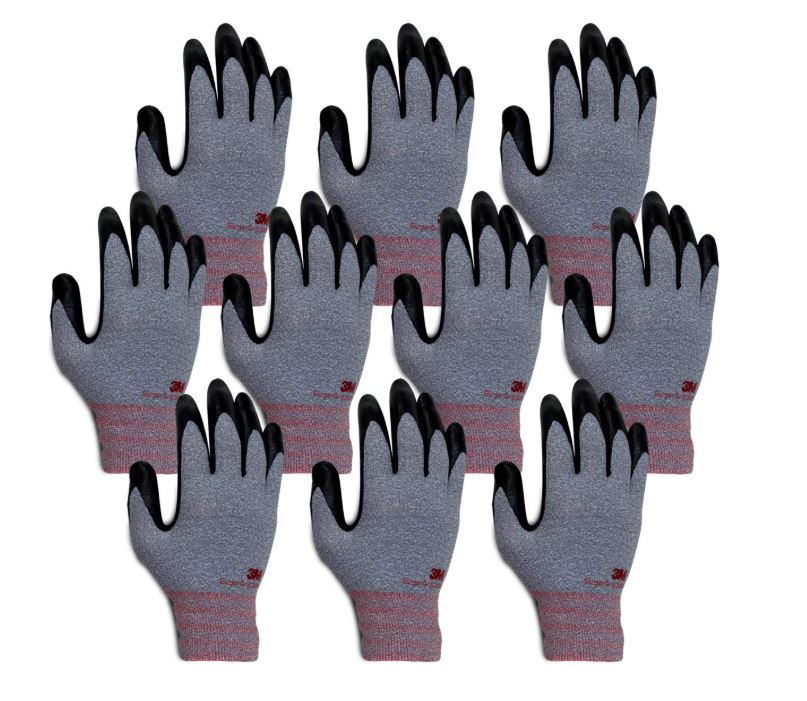 3M Thin Nylon Work Gloves Bulk - Nitrile Rubber Coated Grip Touch Screen 10  Pack